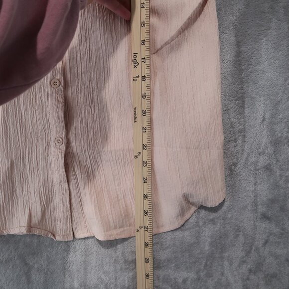 Zeagoo Shirt Womens L Cream Blouse Button Down Collared Short Sleeve Cuffed Hem - Picture 9 of 12